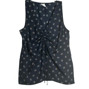 MELROSE MARKET Navy Floral Ruched V Neck Sleeveless Tank Top Women's Size S